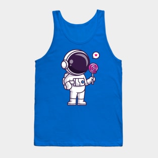 Cute Astronaut Eating Lollipop Candy Cartoon Tank Top